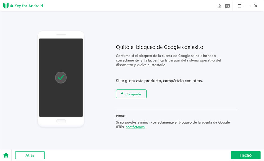 omita el bloqueo de frp de Google con éxito tenorshare 4ukey para Android