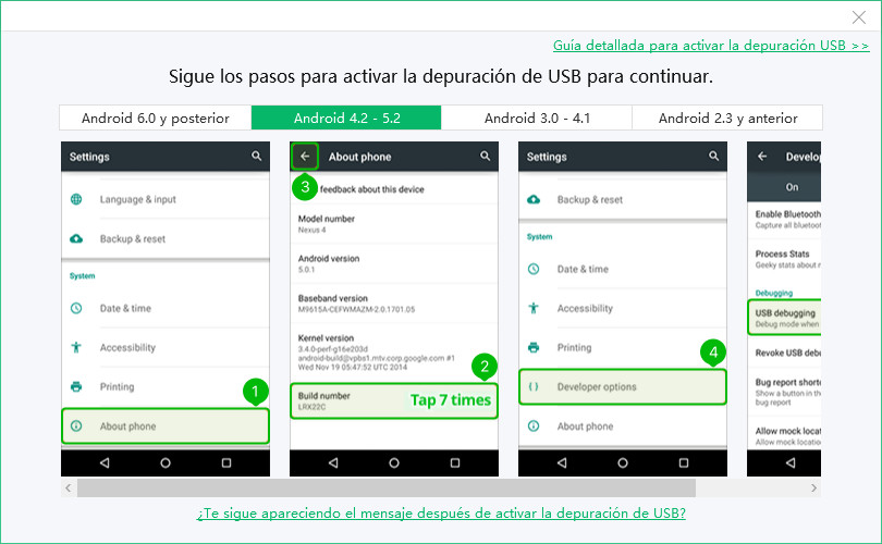 depuración usb android 4.2