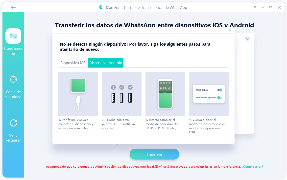 icarefone transferencia whatsapp