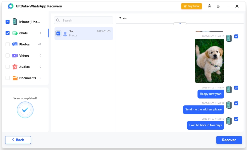 obtener una vista previa de los datos de itunes - UltData guía de recuperación de datos de WhatsApp