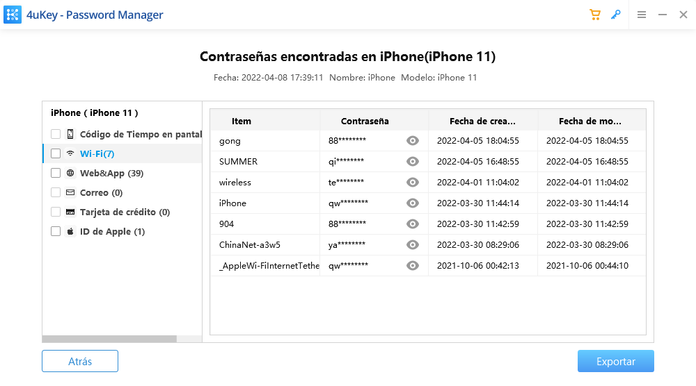 4ukey administración de claves mostrar password paso 3